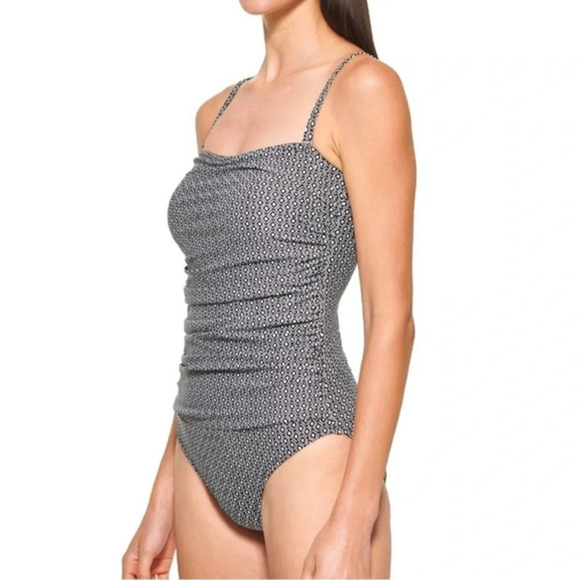 NWT DKNY One Piece Swim Suit Black and White Geometric Print Women’s size L - Picture 1 of 10
